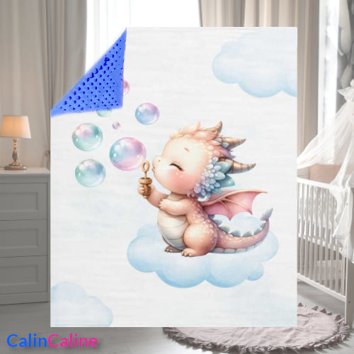 Couverture Plaid Bébé | Dragon Blanc | 70cm x 95cm | A Personnaliser
