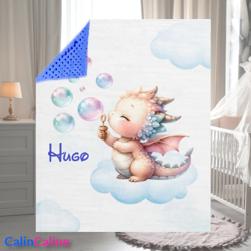 Couverture Plaid Bébé | Dragon Blanc | 70cm x 95cm | A Personnaliser - Calincaline.be