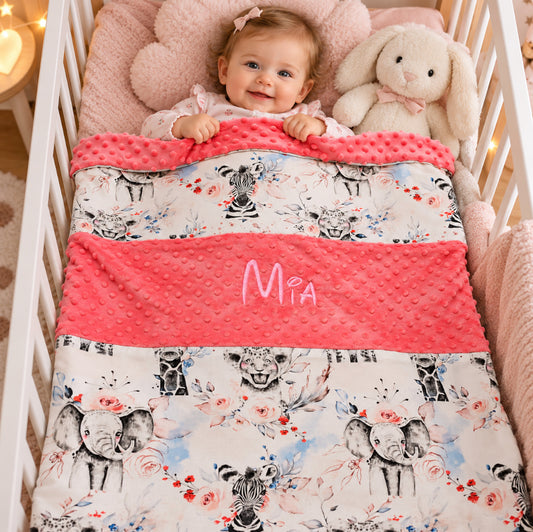 Créez Votre Couverture Bébé 70cm x 95cm | Coton et Minky Fille | Modèle 2