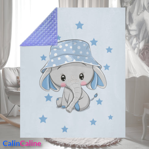 Couverture Plaid Bébé Eléphant Bob Bleu | 70cm x 95cm | Minky au choix