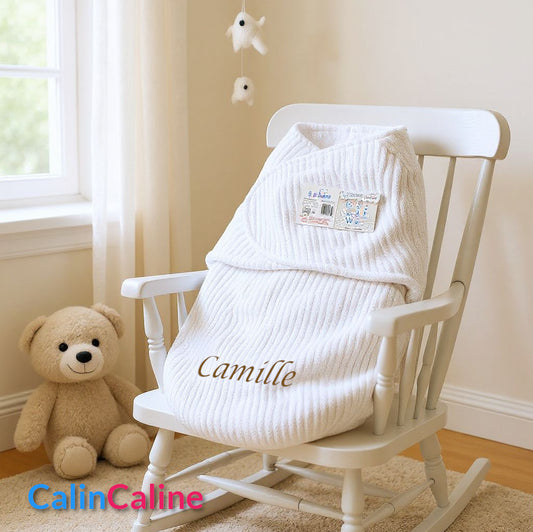 Couverture d'Emmaillotage Bébé | Blanc | 51cm x 30cm | Avec Prénom Brodé