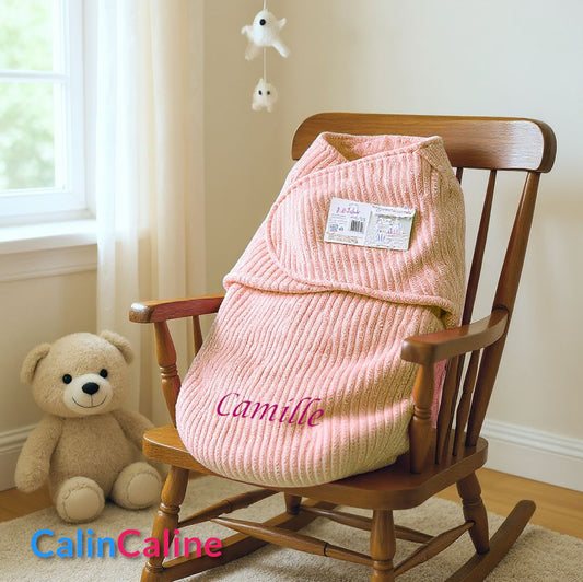 Couverture d'Emmaillotage Bébé | Rose | 51cm x 30cm | Avec Prénom Brodé