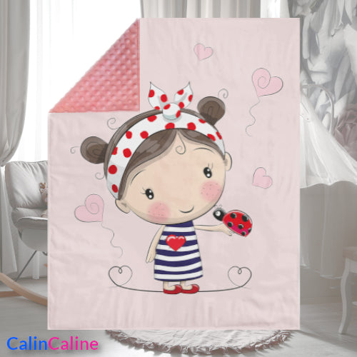Baby Girl Plaid Blanket Ladybug | 70cm x 95cm | Minky of your choice