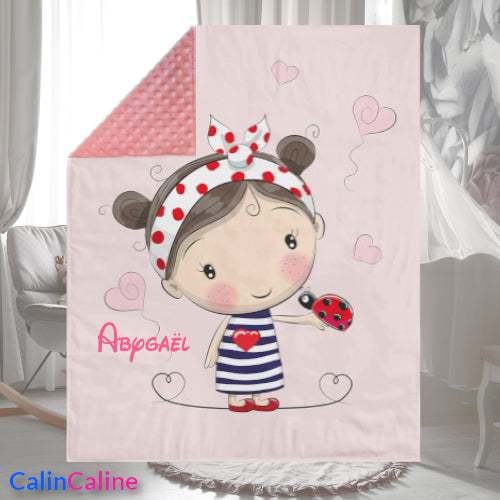 Couverture Plaid Bébé Fille Coccinelle | 70cm x 95cm | Minky au choix