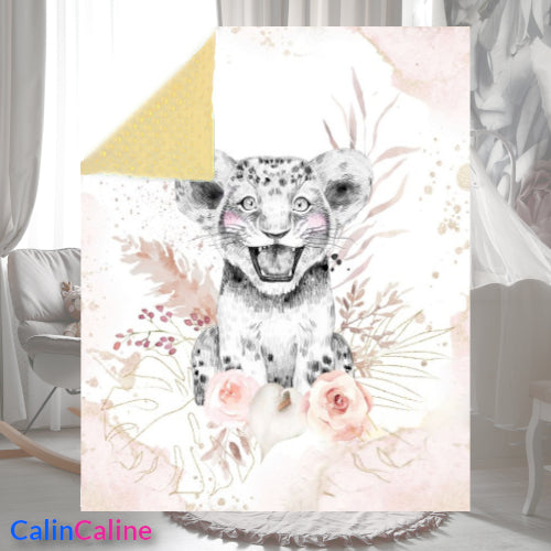 Lion Cub Gold Plaid Blanket | 70cm x 95cm | Choice of minky color