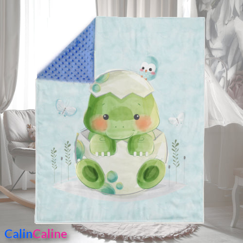 Couverture Plaid Baby Dinosaure | 70cm x 95cm | Couleur minky au choix