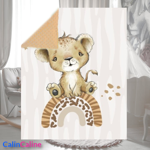 Couverture Plaid Bébé Lion | 70cm x 95cm | Couleur minky au choix