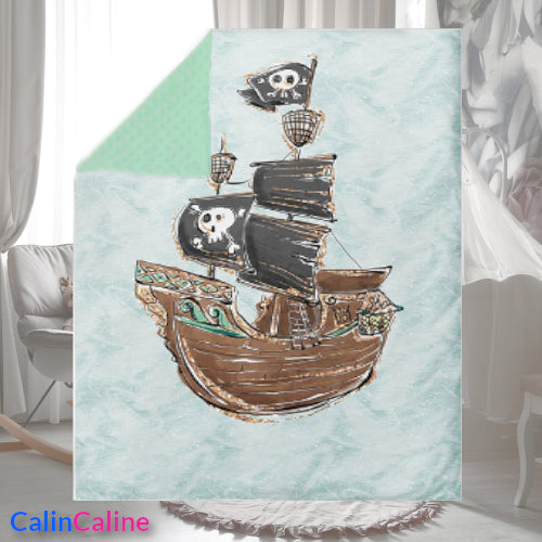 Couverture Plaid Bébé Bateau Pirate | 70cm x 95cm | Couleur minky au choix