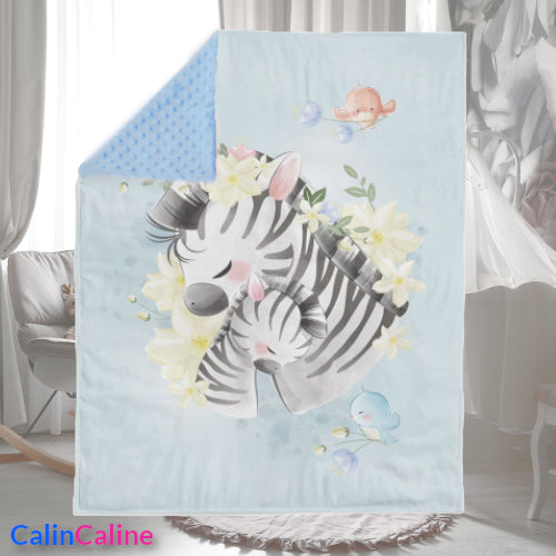 Couverture Plaid Bébé Zèbre | 70cm x 95cm | Couleur minky au choix