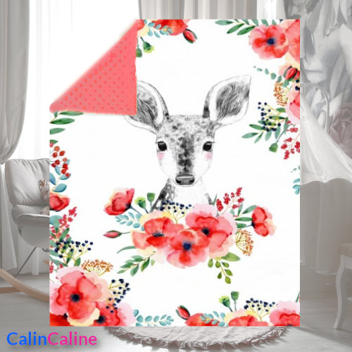 Baby Doe & Flowers Plaid Blanket | 70cm x 95cm | Choice of minky color