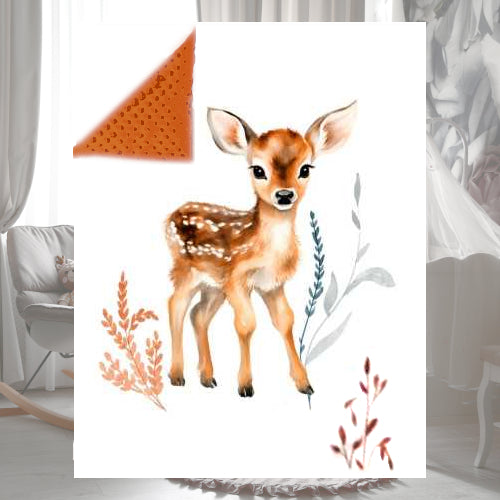 Couverture Plaid Biche Forêt Enchantée | 70cm x 95cm | Minky au choix