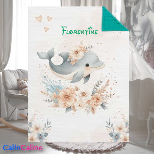 Couverture Plaid Bébé | Dauphin Boho | 70cm x 95cm | A Personnaliser