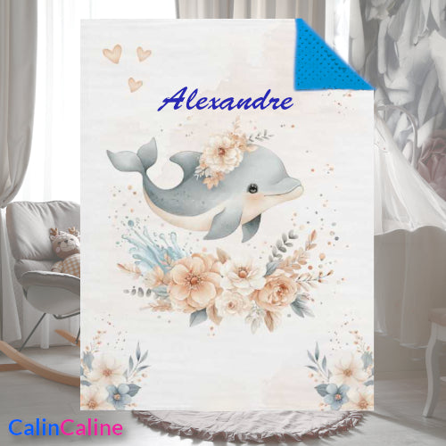Couverture Plaid Bébé | Dauphin Boho | 70cm x 95cm | A Personnaliser