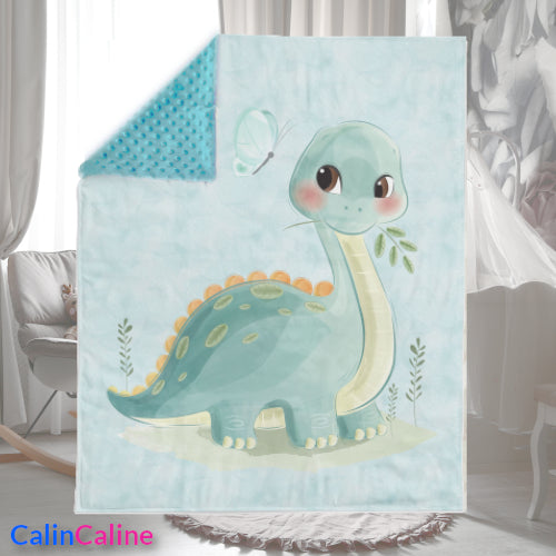 Blauwe Dino Baby Plaid Deken | 70 cm x 95 cm | Keuze uit minky kleur