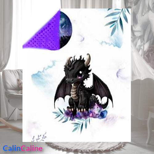 Couverture Plaid Dragon Noir | 70cm x 95cm | Couleur minky au choix