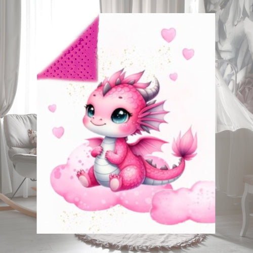 Couverture Plaid Dragon Rose | 70cm x 95cm | Couleur minky au choix