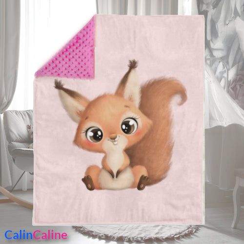 Pink Squirrel Baby Plaid Blanket | 70cm x 95cm | Choice of minky color