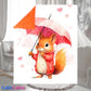 Couverture Plaid Ecureuil Parapluie | 70cm x 95cm | Couleur minky au choix