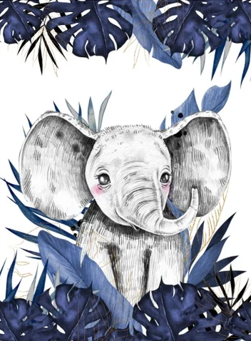 Couverture Plaid Bébé Eléphant Bleu | 70cm x 95cm | Couleur minky au choix