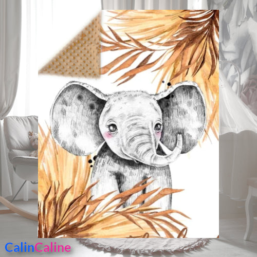 Couverture Plaid Bébé Eléphant Brun | 70cm x 95cm | Couleur minky au choix