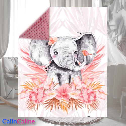 Pink Baby Elephant Plaid Blanket | 70cm x 95cm | Choice of minky color