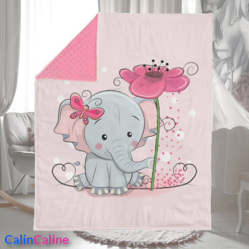 Pink Baby Elephant Plaid Blanket | 70cm x 95cm | Choice of minky color