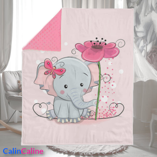 Couverture Plaid Bébé Eléphant Rose | 70cm x 95cm | Couleur minky au choix