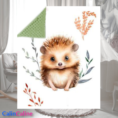 Forest Hedgehog Plaid Blanket | 70cm x 95cm | Minky color of your choice