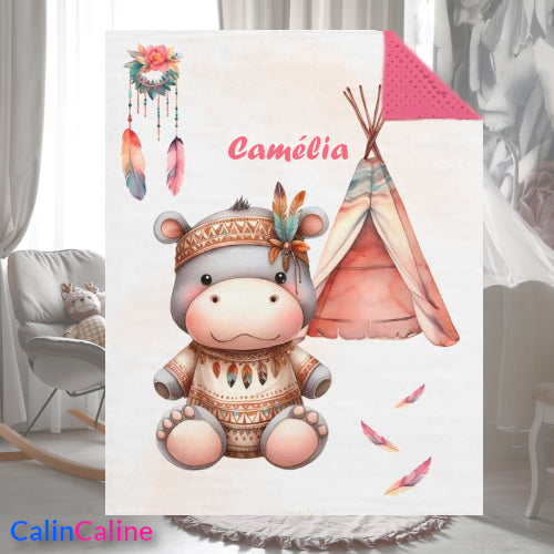 Couverture Plaid Bébé | Hippopotame Boho | 70cm x 95cm | A Personnaliser