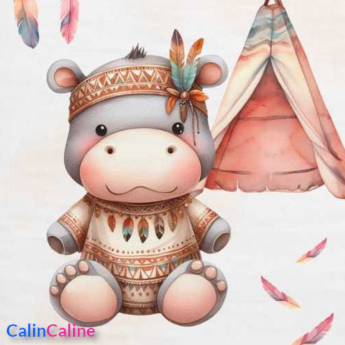 Couverture Plaid Bébé | Hippopotame Boho | 70cm x 95cm | A Personnaliser