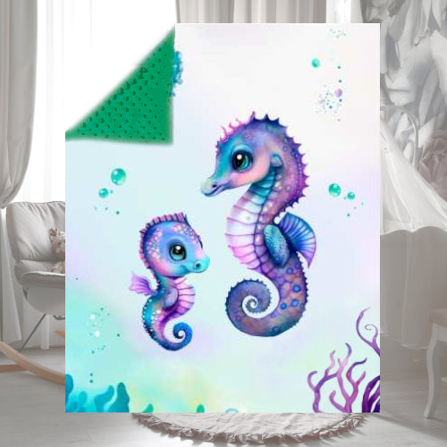 Seahorse Plaid Blanket | 70cm x 95cm | Minky color of your choice