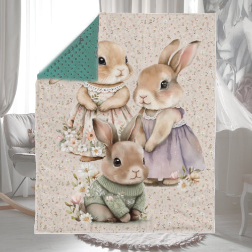 Couverture Plaid Famille Lapin | 70cm x 95cm | Couleur minky au choix