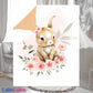 Floral Rabbit Baby Plaid Blanket | 70cm x 95cm | Choice of minky color
