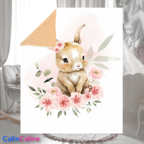 Couverture Plaid Bébé Lapin Fleuri | 70cm x 95cm | Couleur minky au choix