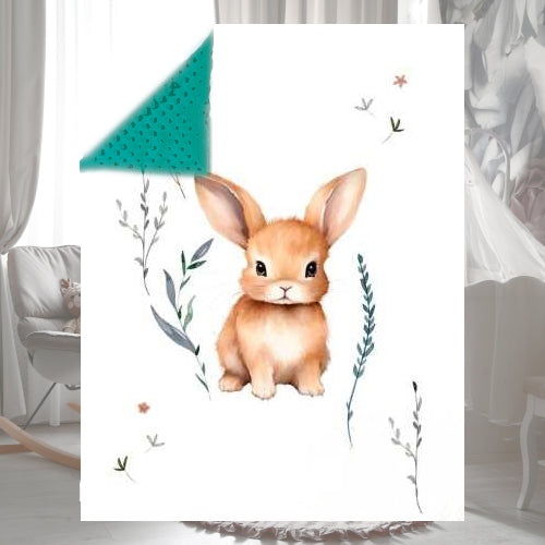 Couverture Plaid Lapin Forêt Enchantée | 70cm x 95cm | Minky au choix