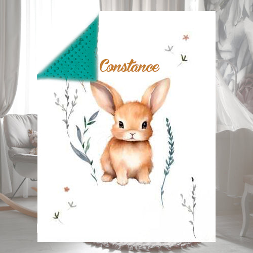 Couverture Plaid Lapin Forêt Enchantée | 70cm x 95cm | Minky au choix