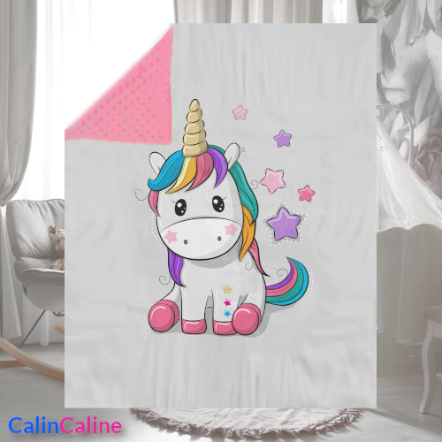 Couverture Plaid Bébé Licorne | 70cm x 95cm | Couleur minky au choix