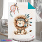 Couverture Plaid Bébé | Lion Boho Indien | 70cm x 95cm | A Personnaliser
