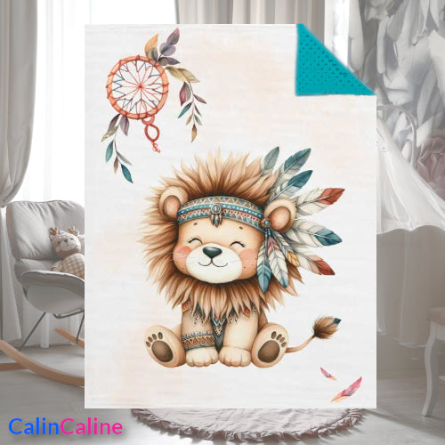 Couverture Plaid Bébé | Lion Boho Indien | 70cm x 95cm | A Personnaliser