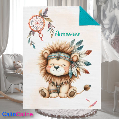 Couverture Plaid Bébé | Lion Boho Indien | 70cm x 95cm | A Personnaliser