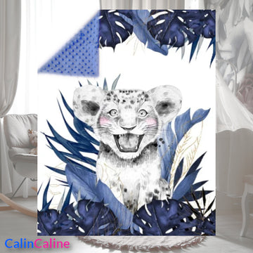 Couverture Plaid Bébé Lionceau Bleu | 70cm x 95cm | Couleur minky au choix