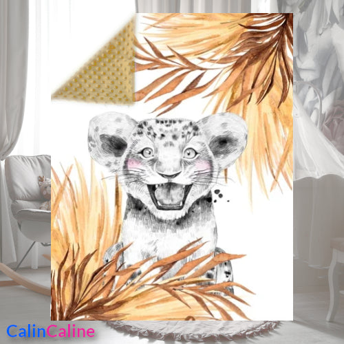 Bruine leeuwenwelp geruite deken | 70 cm x 95 cm | Keuze uit minky kleur