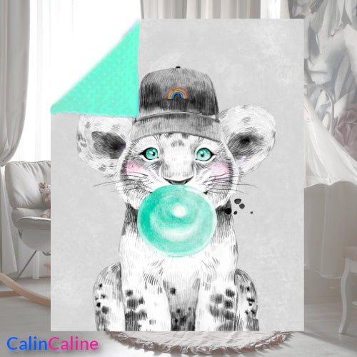Couverture Plaid Bébé Lionceau Menthe | 70cm x 95cm | Couleur minky au choix
