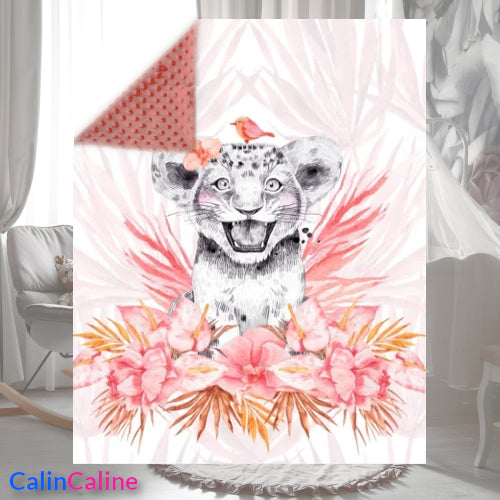 Pink Lion Cub Plaid Blanket | 70cm x 95cm | Choice of minky color