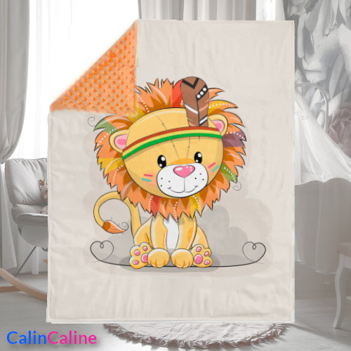 Couverture Plaid Bébé Lion Indien | 70cm x 95cm | Couleur minky au choix