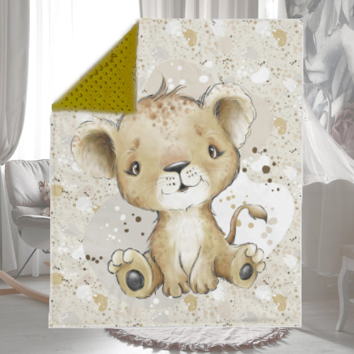 Couverture Plaid Bébé Lion Brun | 70cm x 95cm | Couleur minky au choix