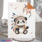 Couverture Plaid Bébé | Panda Boho Indien | 70cm x 95cm | A Personnaliser