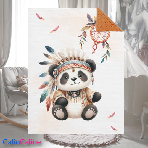 Couverture Plaid Bébé | Panda Boho Indien | 70cm x 95cm | A Personnaliser