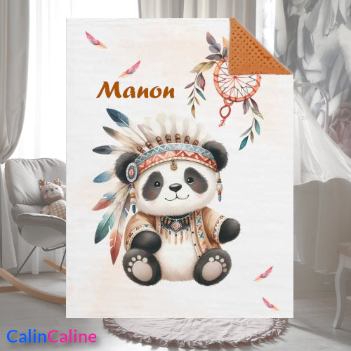 Couverture Plaid Bébé | Panda Boho Indien | 70cm x 95cm | A Personnaliser