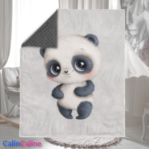Couverture Plaid Bébé Panda Gris | 70cm x 95cm | Couleur minky au choix